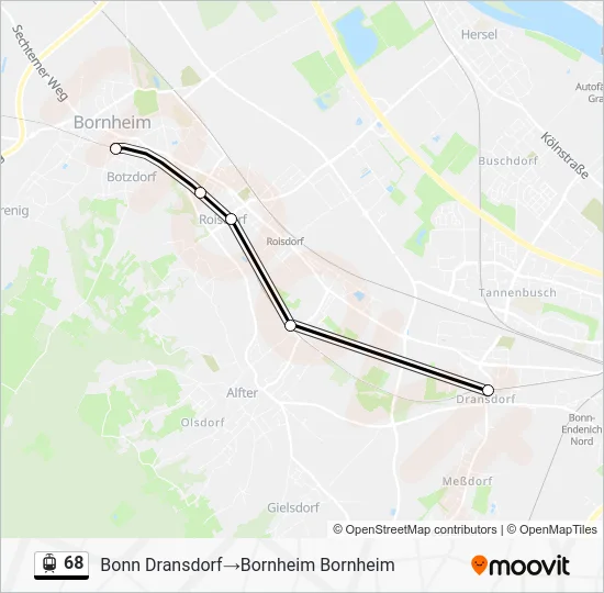 Трамвай 68: карта маршрута