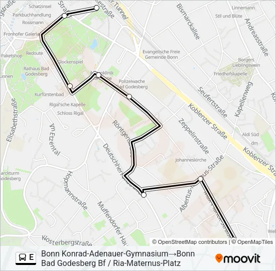 Автобус E: карта маршрута
