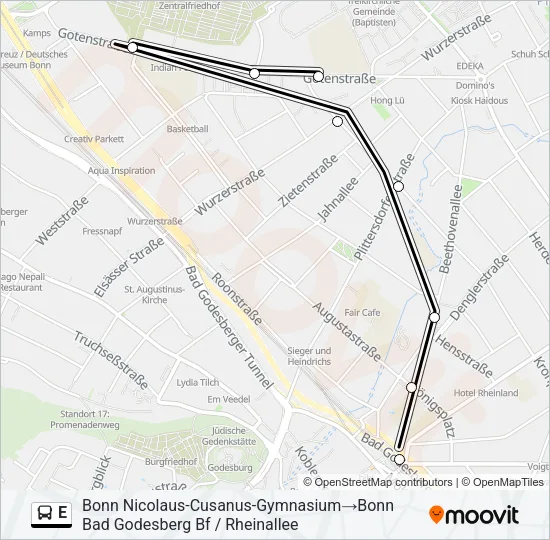 Автобус E: карта маршрута