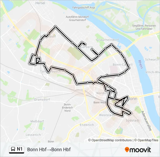 N1 Bus Line Map