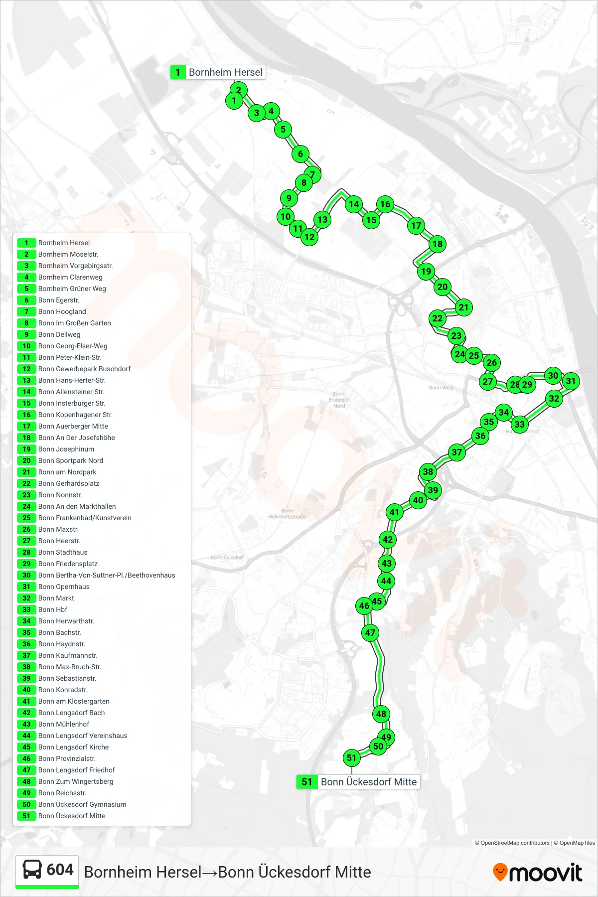 Linie 604 (Bus) Richtung Bornheim Hersel→Bonn Ückesdorf Mitte: Route und Haltestellen auf der Karte