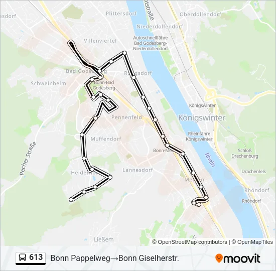 613 Bus Line Map