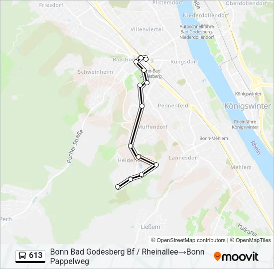 613 Bus Line Map
