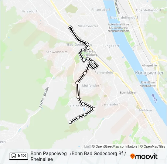 613 Bus Line Map