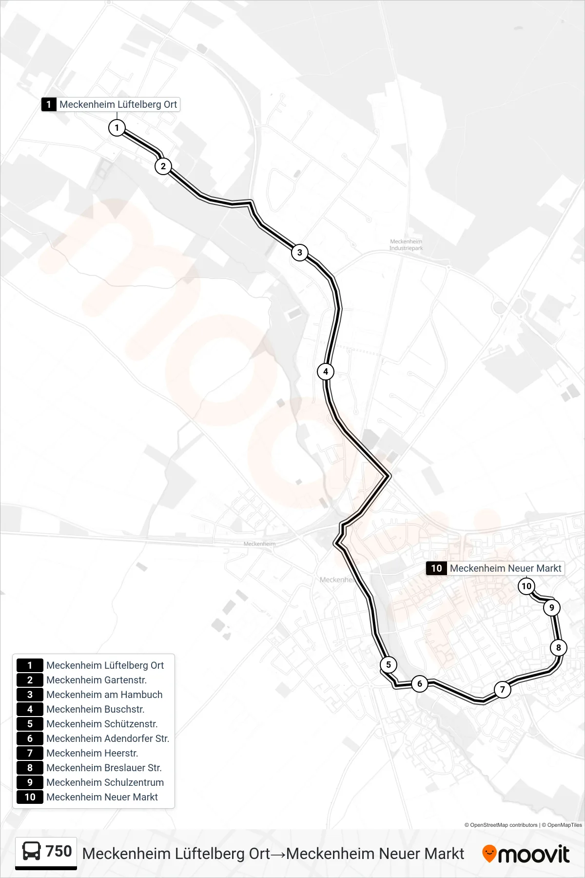 Linie 750 (Bus) Richtung Meckenheim Lüftelberg Ort→Meckenheim Neuer Markt: Route und Haltestellen auf der Karte