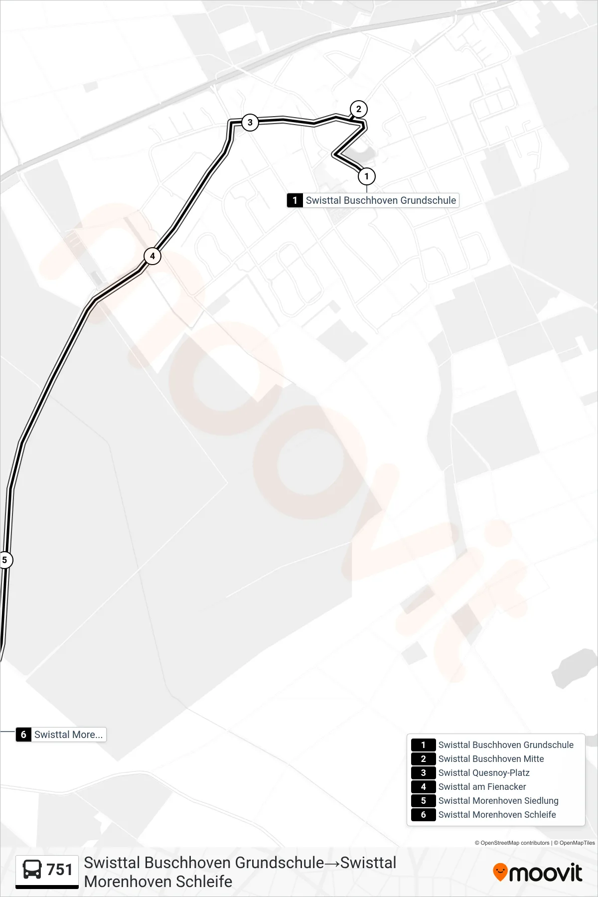 Linie 751 (Bus) Richtung Swisttal Buschhoven Grundschule→Swisttal Morenhoven Schleife: Route und Haltestellen auf der Karte