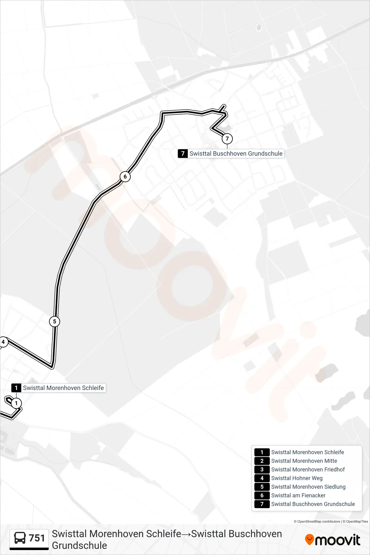 Linie 751 (Bus) Richtung Swisttal Morenhoven Schleife→Swisttal Buschhoven Grundschule: Route und Haltestellen auf der Karte