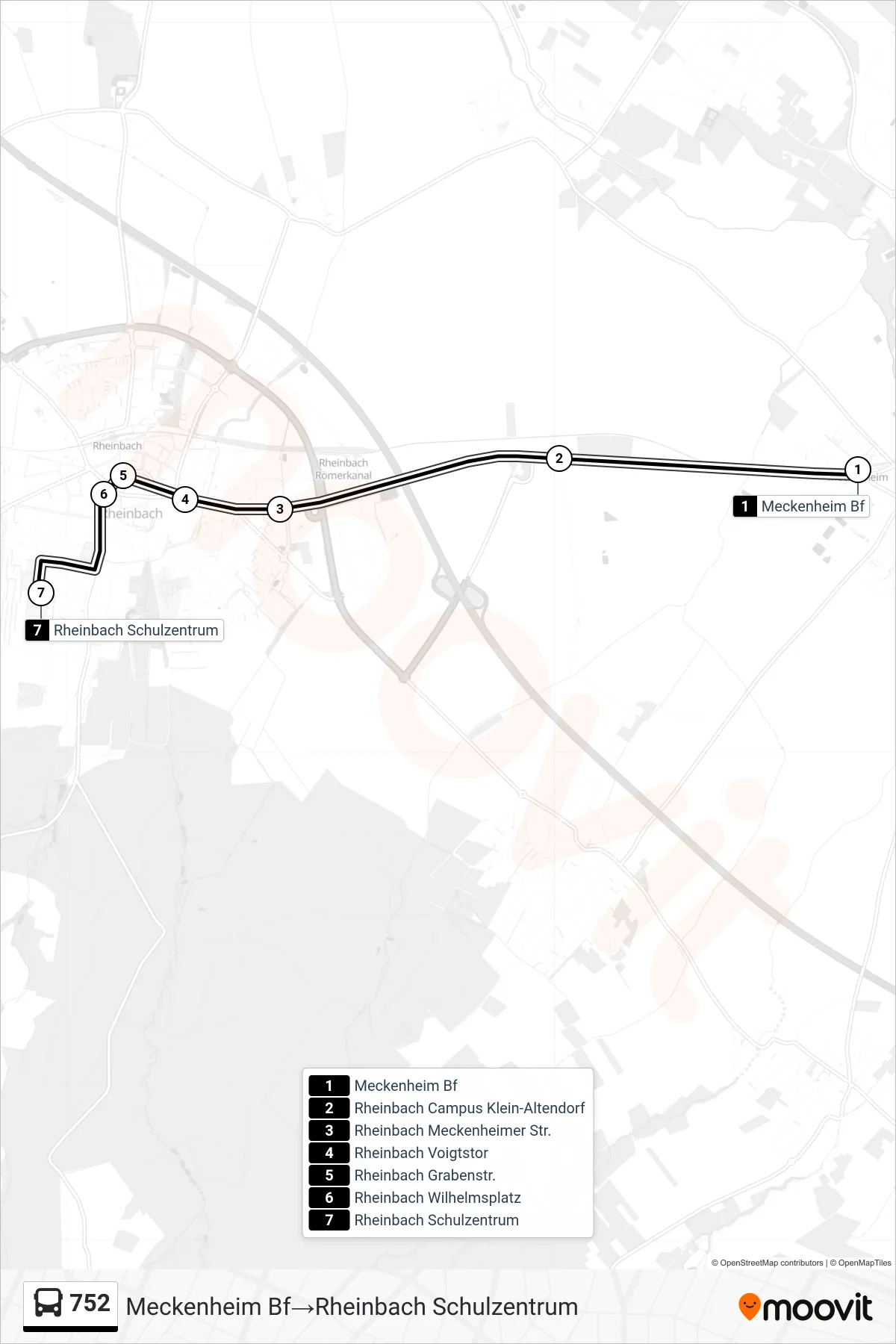 Linie 752 (Bus) Richtung Meckenheim Bf→Rheinbach Schulzentrum: Route und Haltestellen auf der Karte