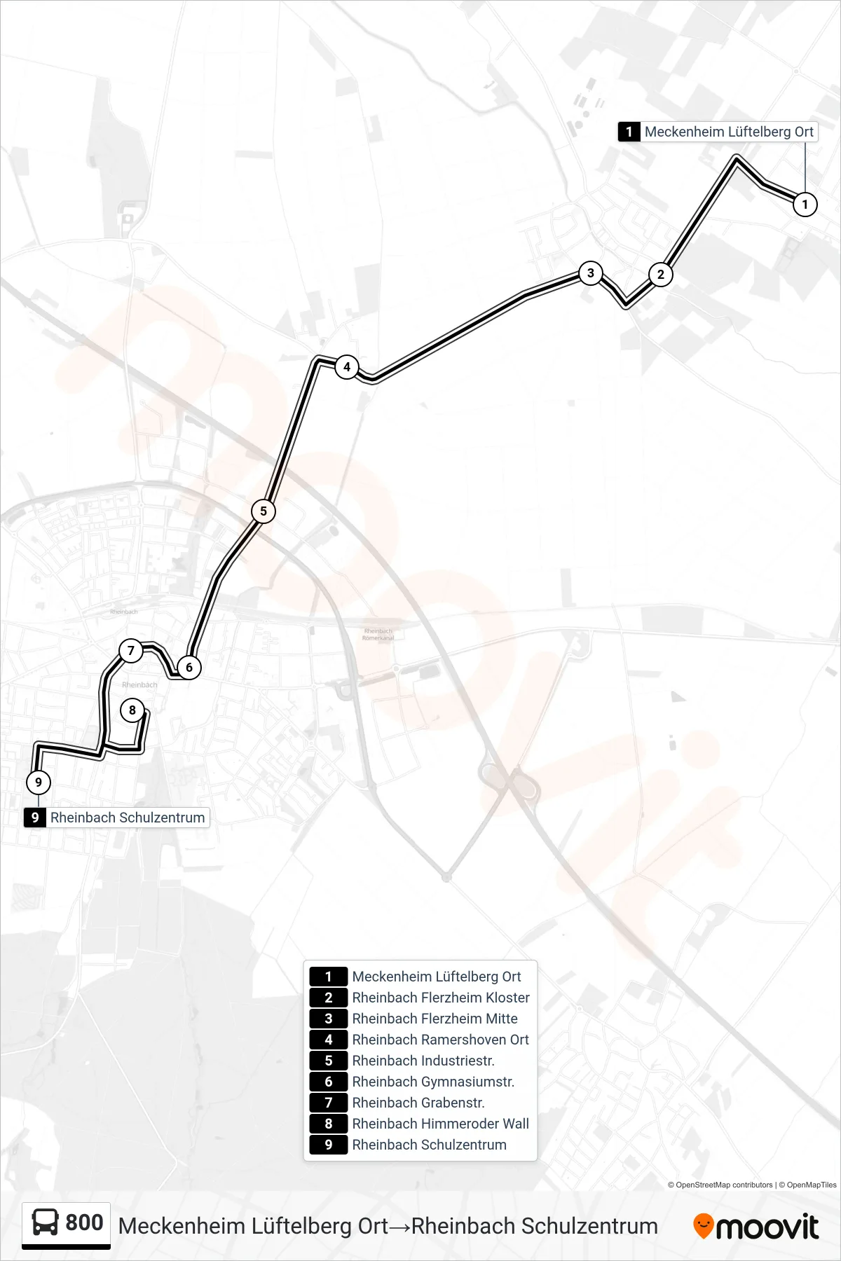 Linie 800 (Bus) Richtung Meckenheim Lüftelberg Ort‎→Rheinbach Schulzentrum: Route und Haltestellen auf der Karte