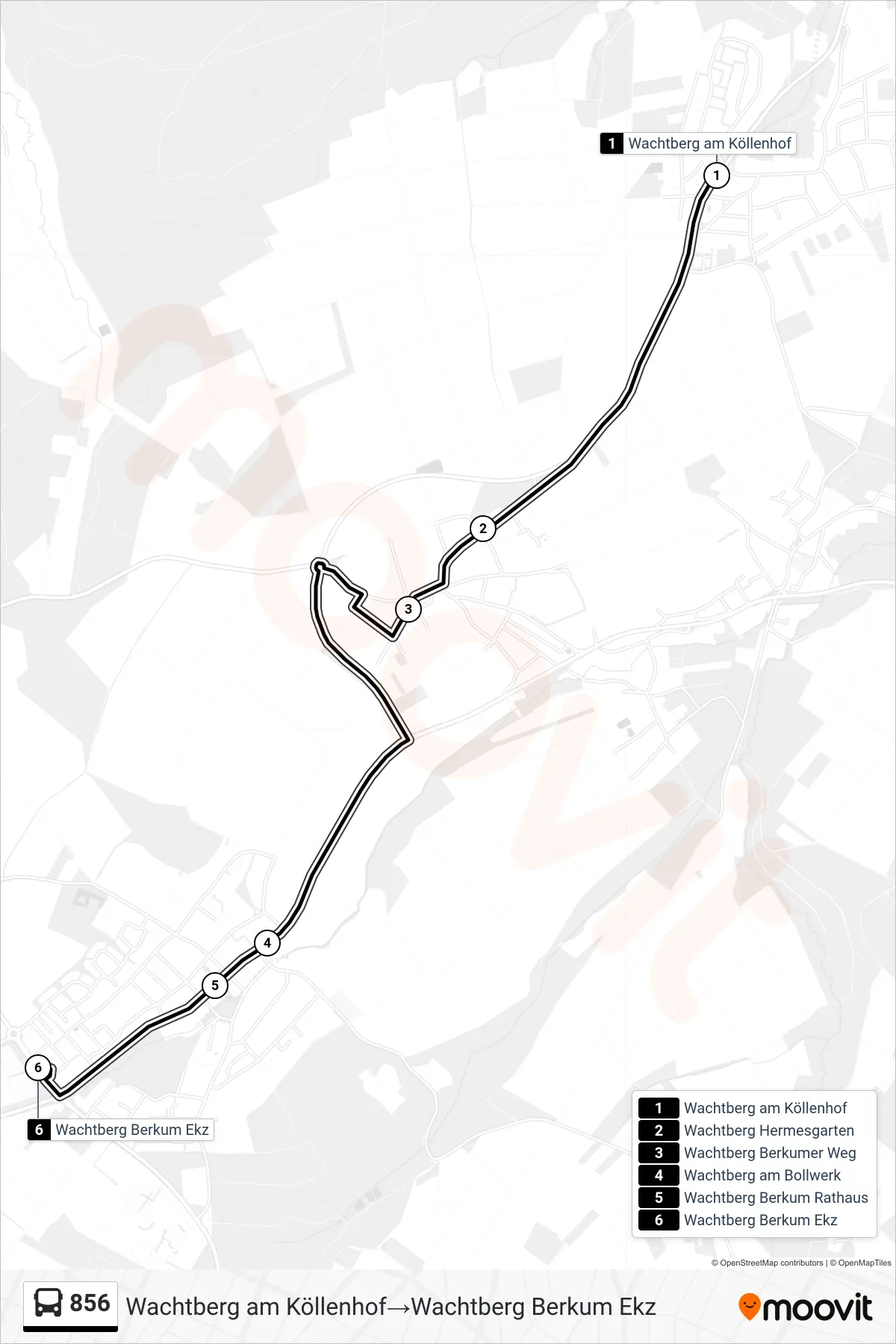 Linie 856 (Bus) Richtung Wachtberg am Köllenhof→Wachtberg Berkum Ekz: Route und Haltestellen auf der Karte