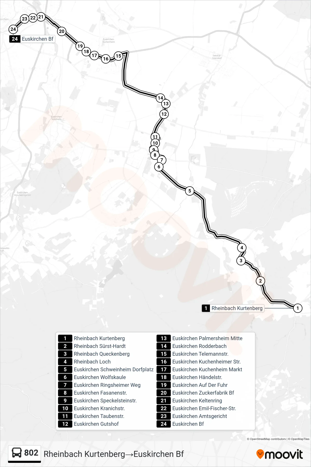 Linie 802 (Bus) Richtung Rheinbach Kurtenberg→Euskirchen Bf: Route und Haltestellen auf der Karte