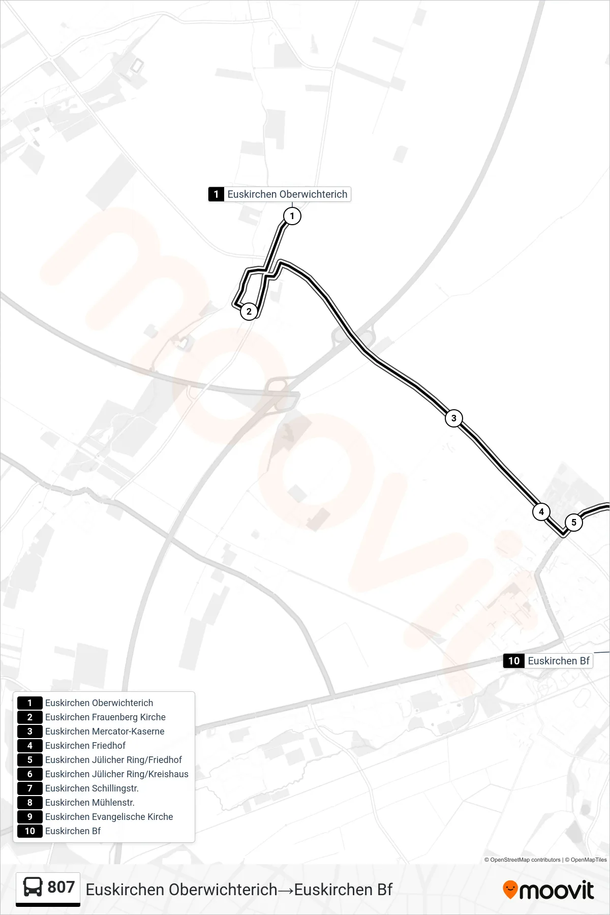 Linie 807 (Bus) Richtung Euskirchen Oberwichterich‎→Euskirchen Bf: Route und Haltestellen auf der Karte