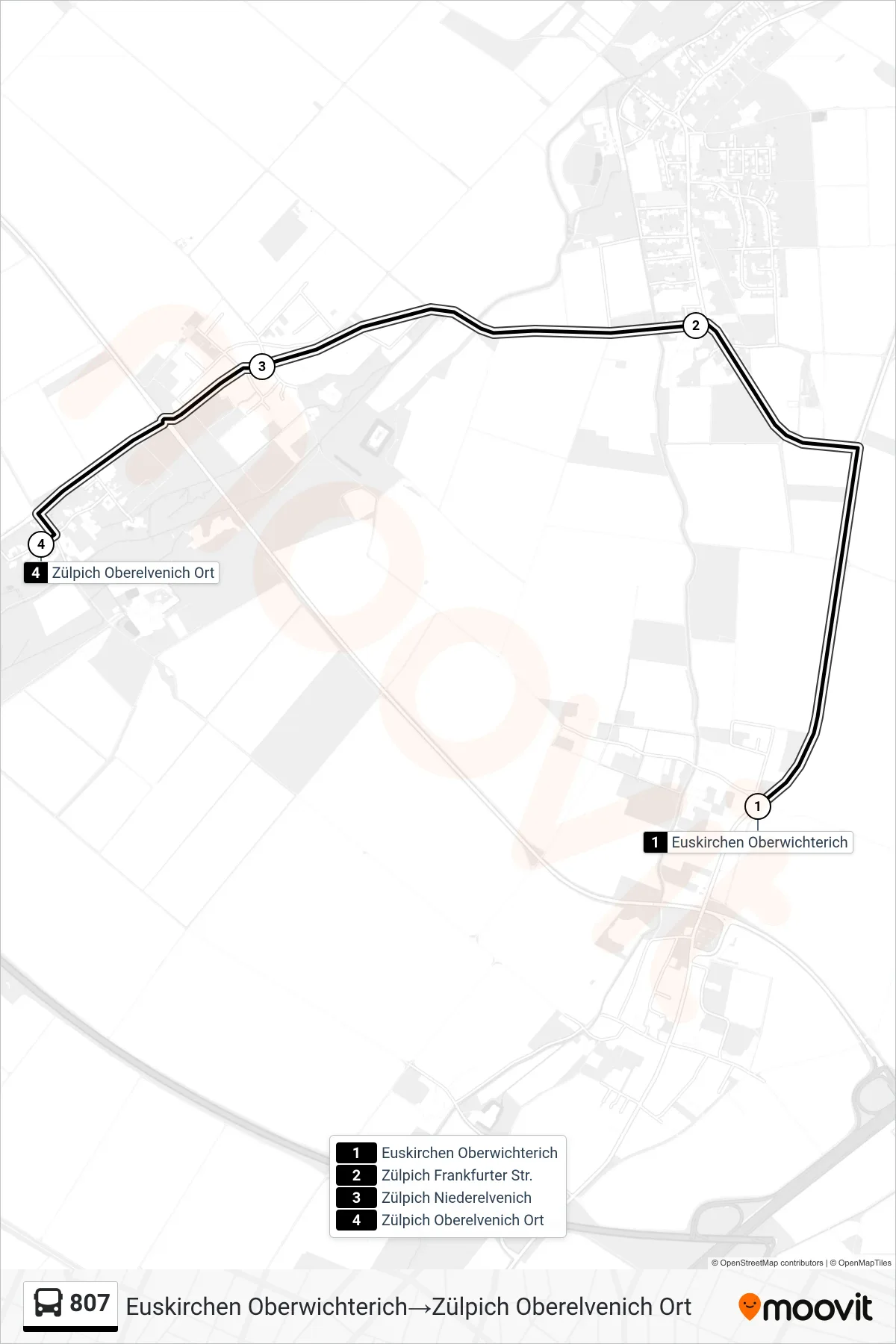 Linie 807 (Bus) Richtung Euskirchen Oberwichterich‎→Zülpich Oberelvenich Ort: Route und Haltestellen auf der Karte