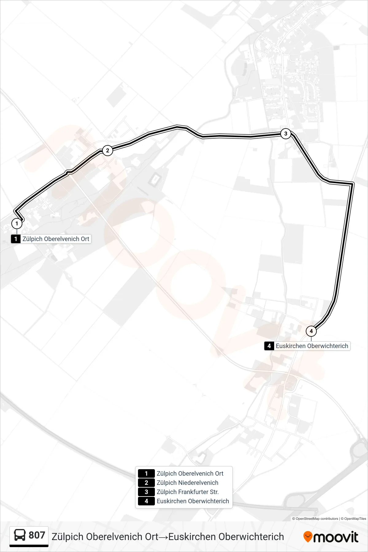 Linie 807 (Bus) Richtung Zülpich Oberelvenich Ort→Euskirchen Oberwichterich: Route und Haltestellen auf der Karte