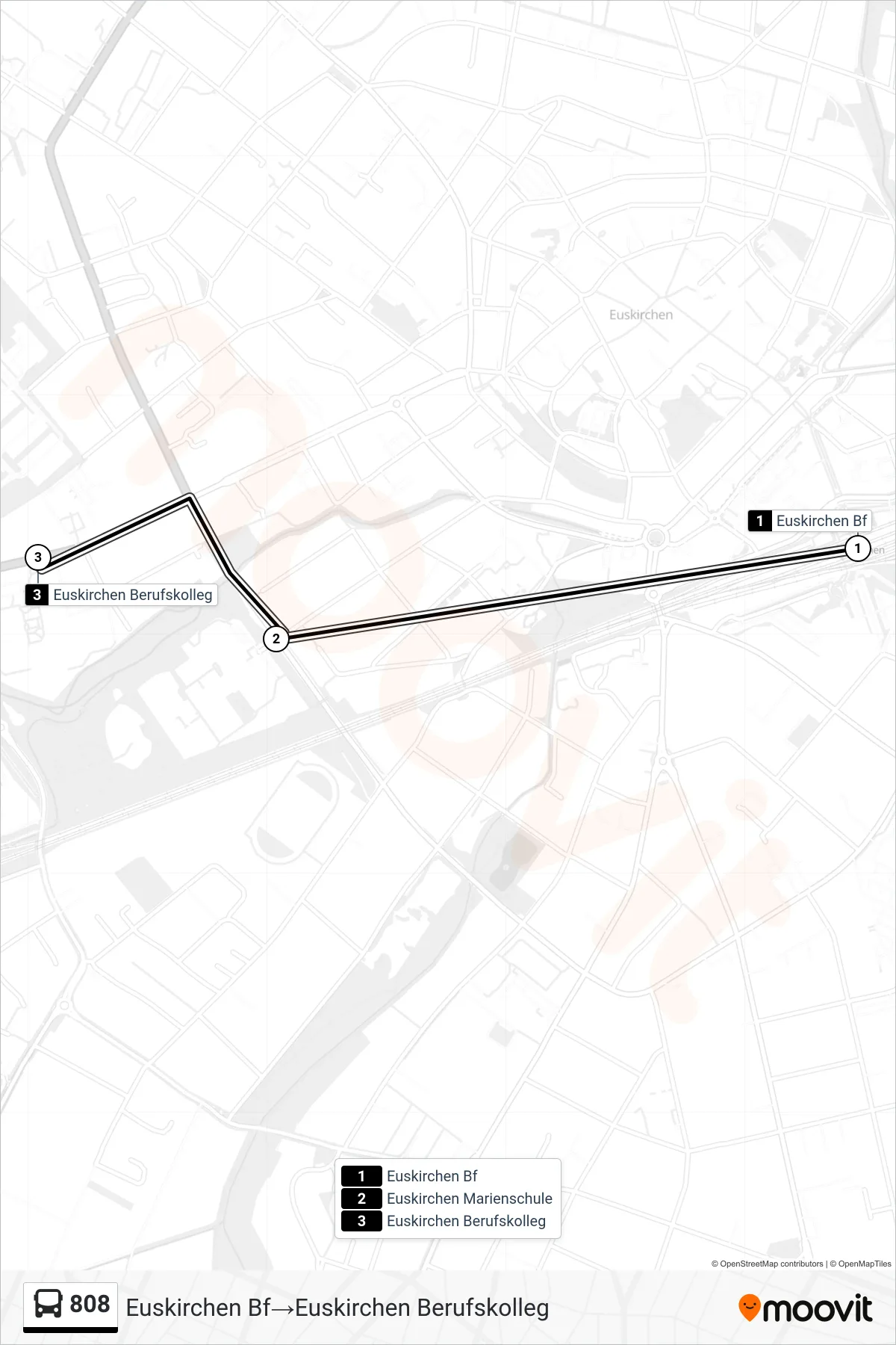 808 bus Line (Euskirchen Bf→Euskirchen Berufskolleg) route and stops on a map