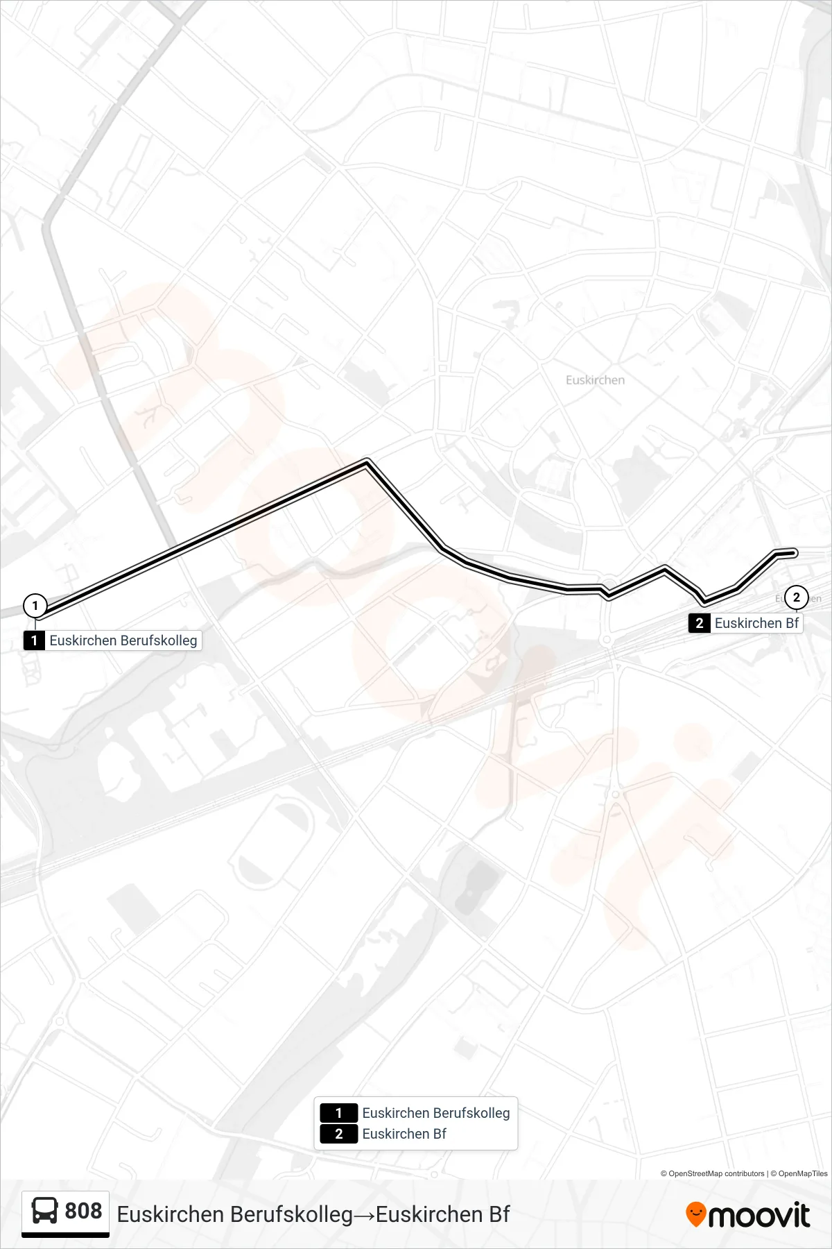 808 bus Line (Euskirchen Berufskolleg→Euskirchen Bf) route and stops on a map
