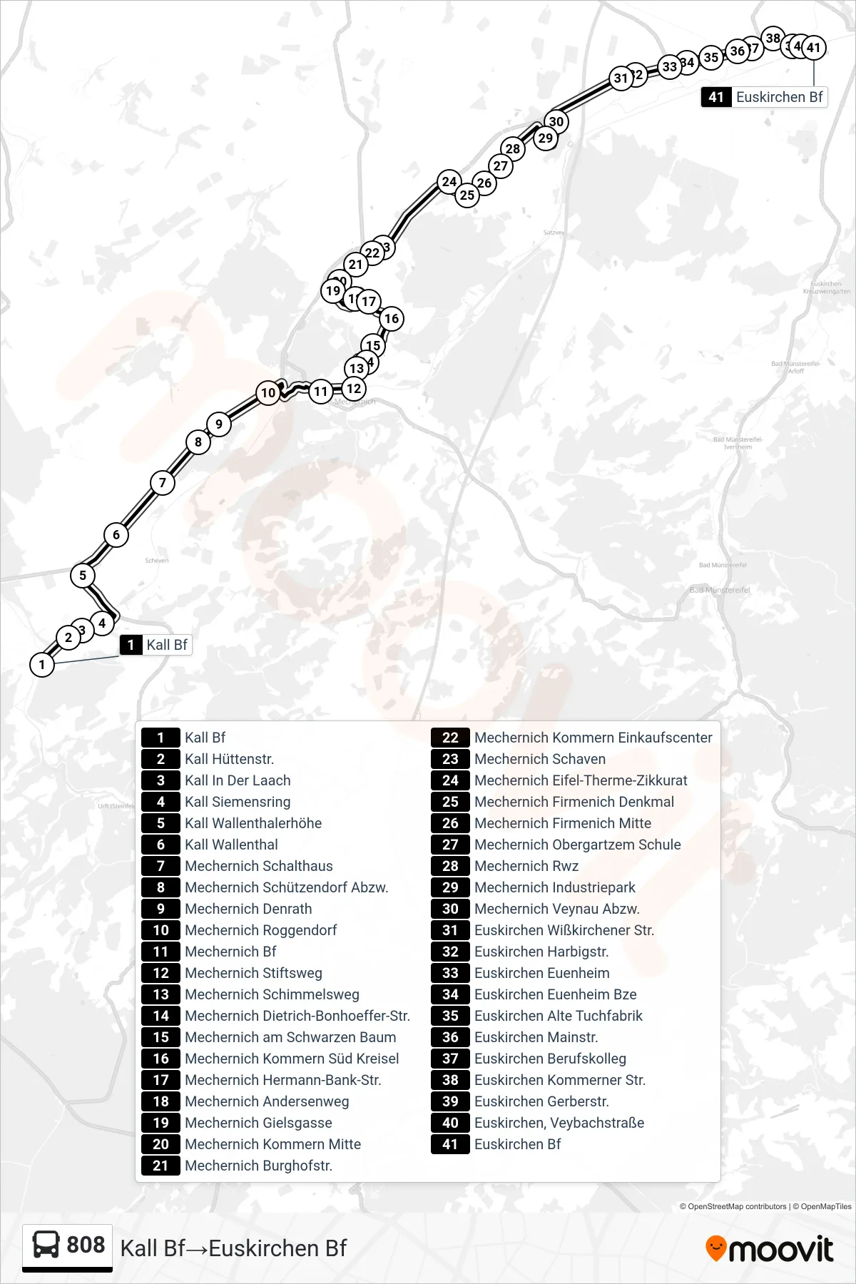 808 bus Line (Kall Bf→Euskirchen Bf) route and stops on a map