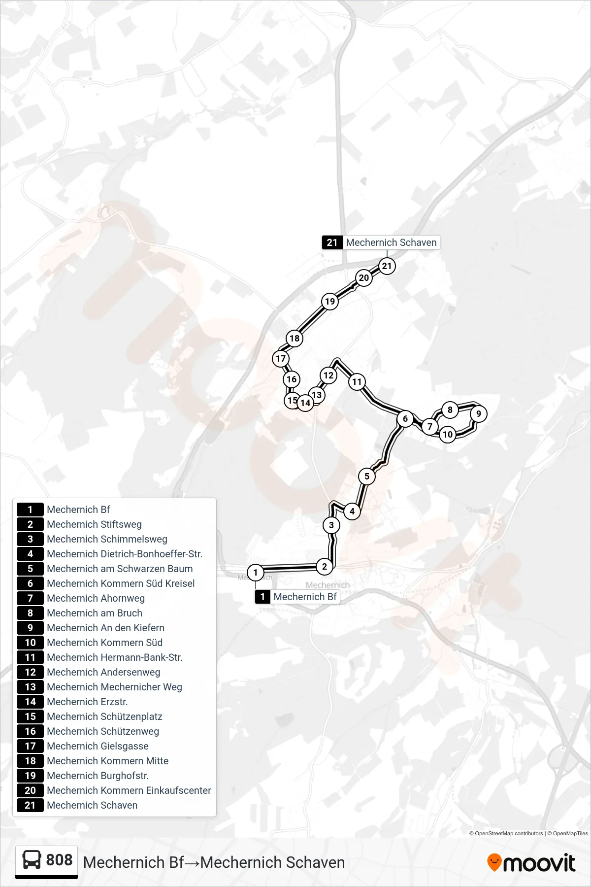 808 bus Line (Mechernich Bf‎→Mechernich Schaven) route and stops on a map