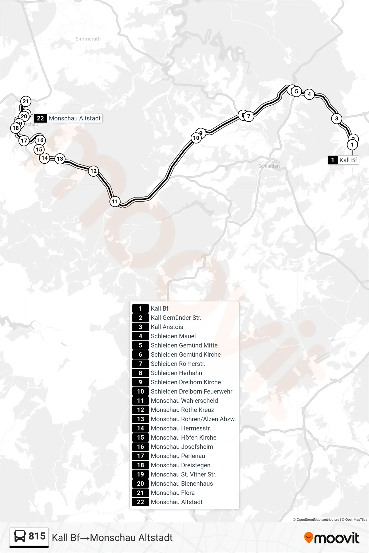 Linie 815 (Bus) Richtung Kall Bf→Monschau Altstadt: Route und Haltestellen auf der Karte