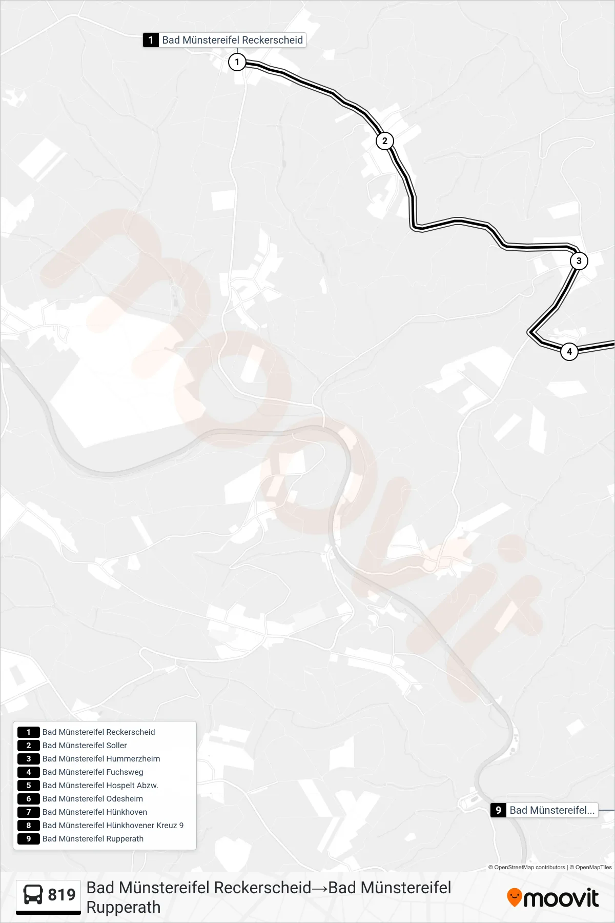 Linie 819 (Bus) Richtung Bad Münstereifel Reckerscheid‎→Bad Münstereifel Rupperath: Route und Haltestellen auf der Karte
