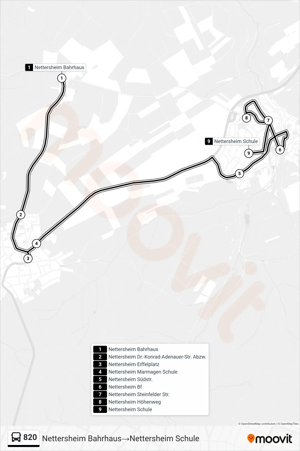 Linie 820 (Bus) Richtung Nettersheim Bahrhaus→Nettersheim Schule: Route und Haltestellen auf der Karte