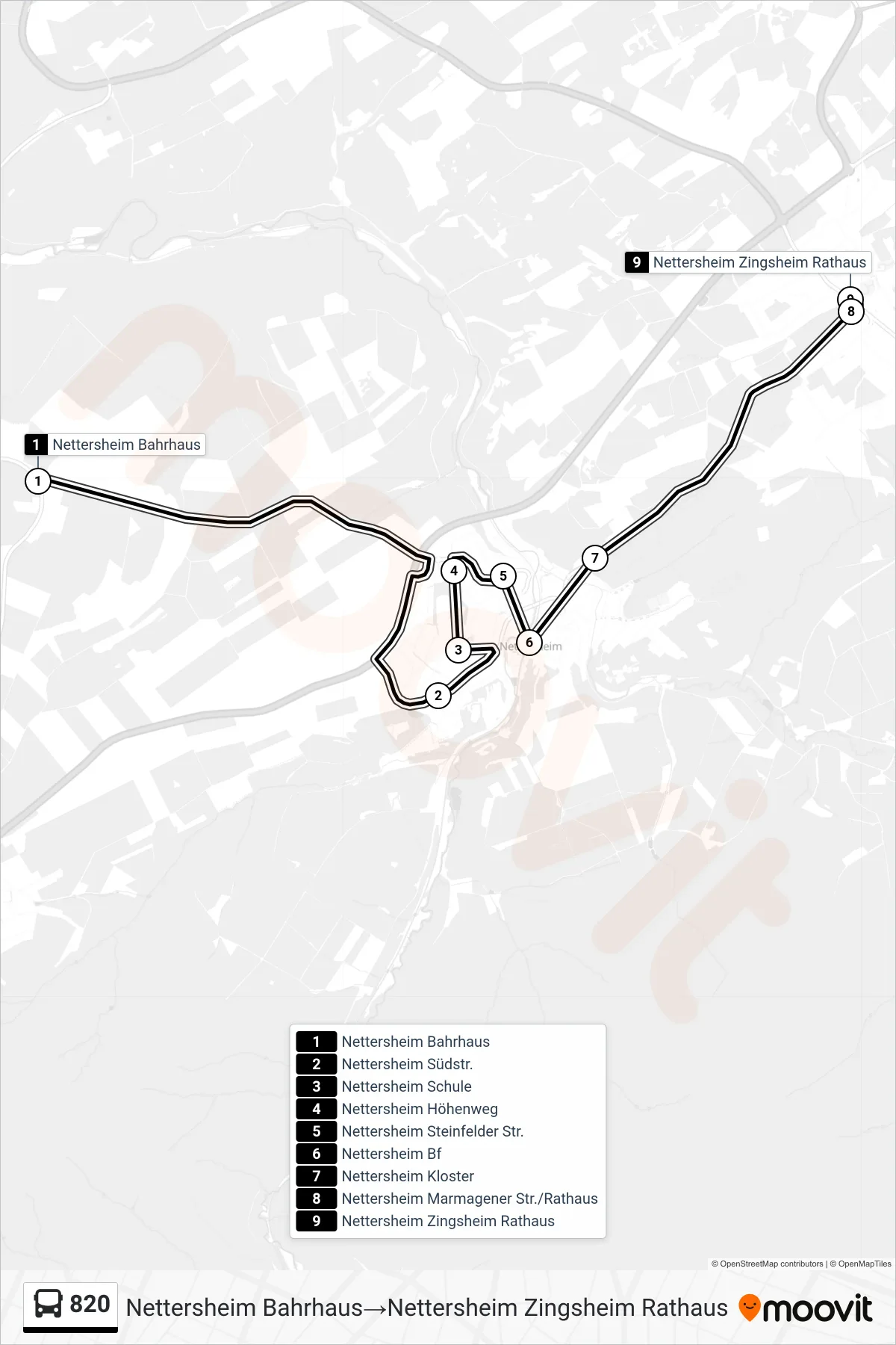 Linie 820 (Bus) Richtung Nettersheim Bahrhaus→Nettersheim Zingsheim Rathaus: Route und Haltestellen auf der Karte