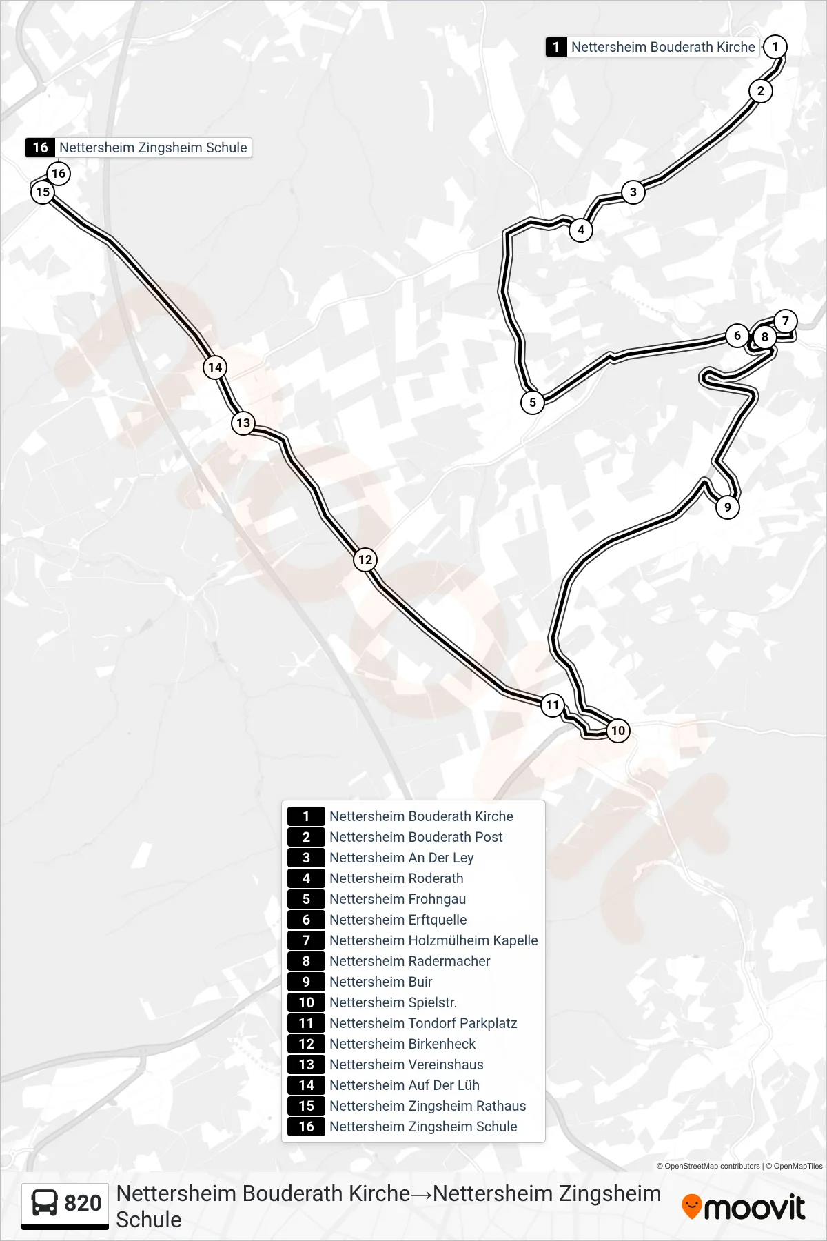 Linie 820 (Bus) Richtung Nettersheim Bouderath Kirche‎→Nettersheim Zingsheim Schule: Route und Haltestellen auf der Karte