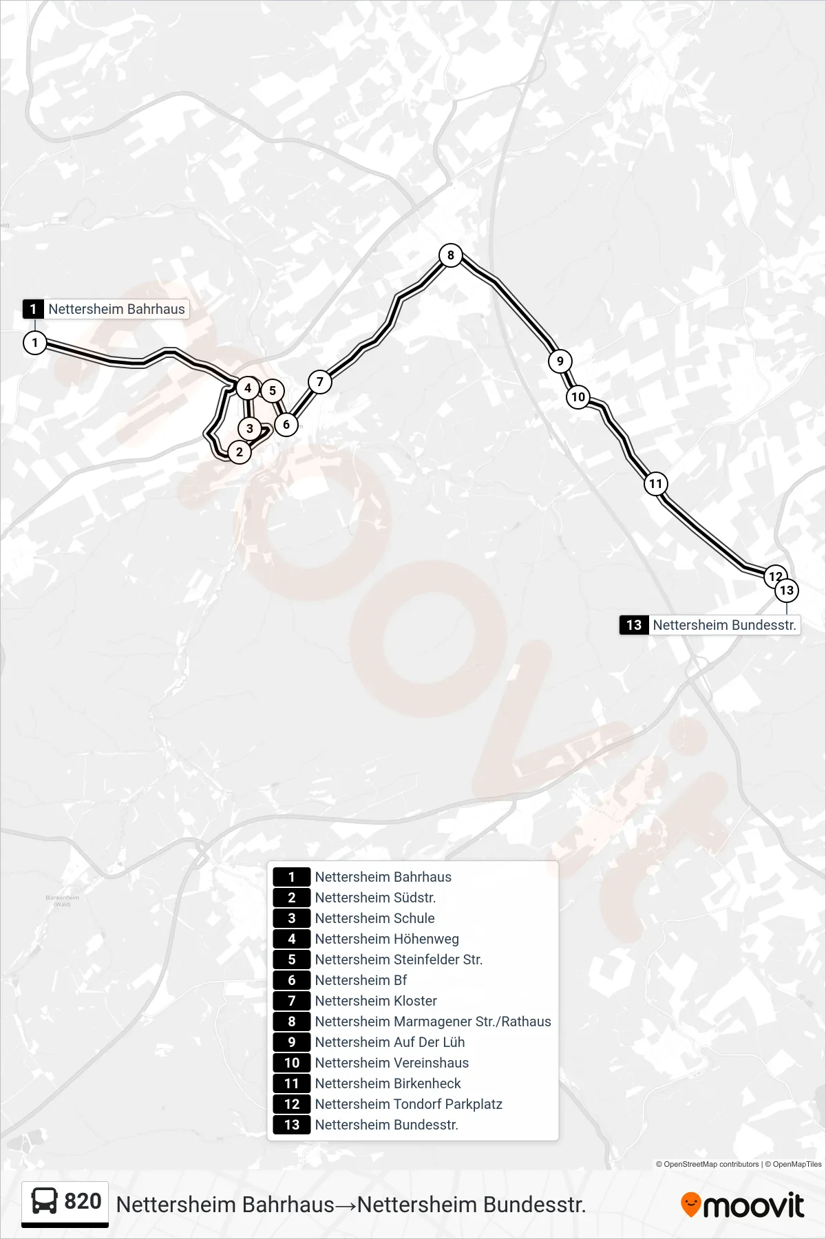 Linie 820 (Bus) Richtung Nettersheim Bahrhaus‎→Nettersheim Bundesstr.: Route und Haltestellen auf der Karte