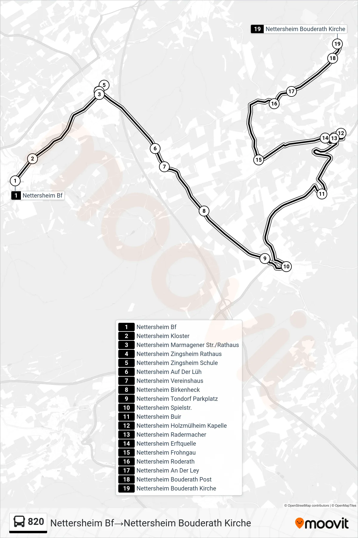 820 bus Line (Nettersheim Bf‎→Nettersheim Bouderath Kirche) route and stops on a map