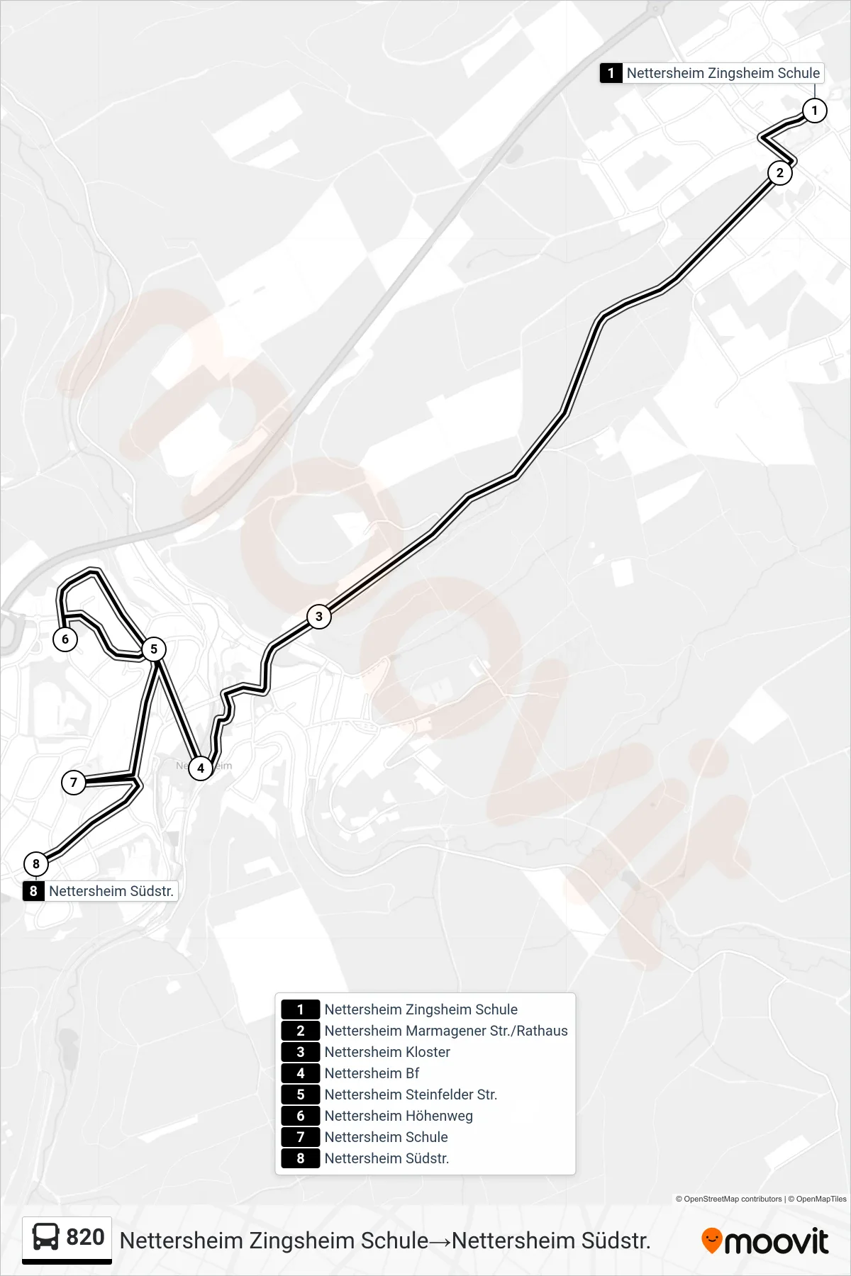 820 bus Line (Nettersheim Zingsheim Schule‎→Nettersheim Südstr.) route and stops on a map