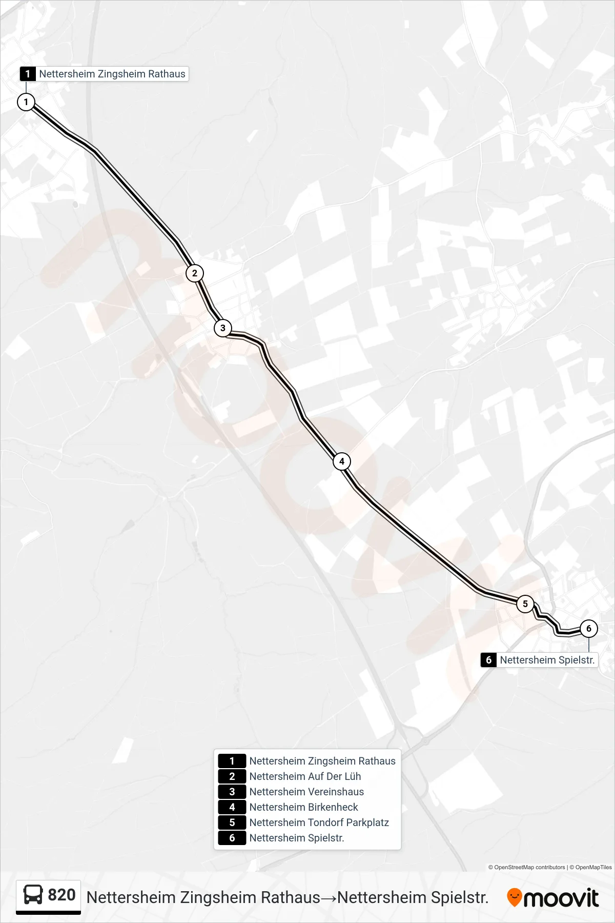 820 bus Line (Nettersheim Zingsheim Rathaus→Nettersheim Spielstr.) route and stops on a map