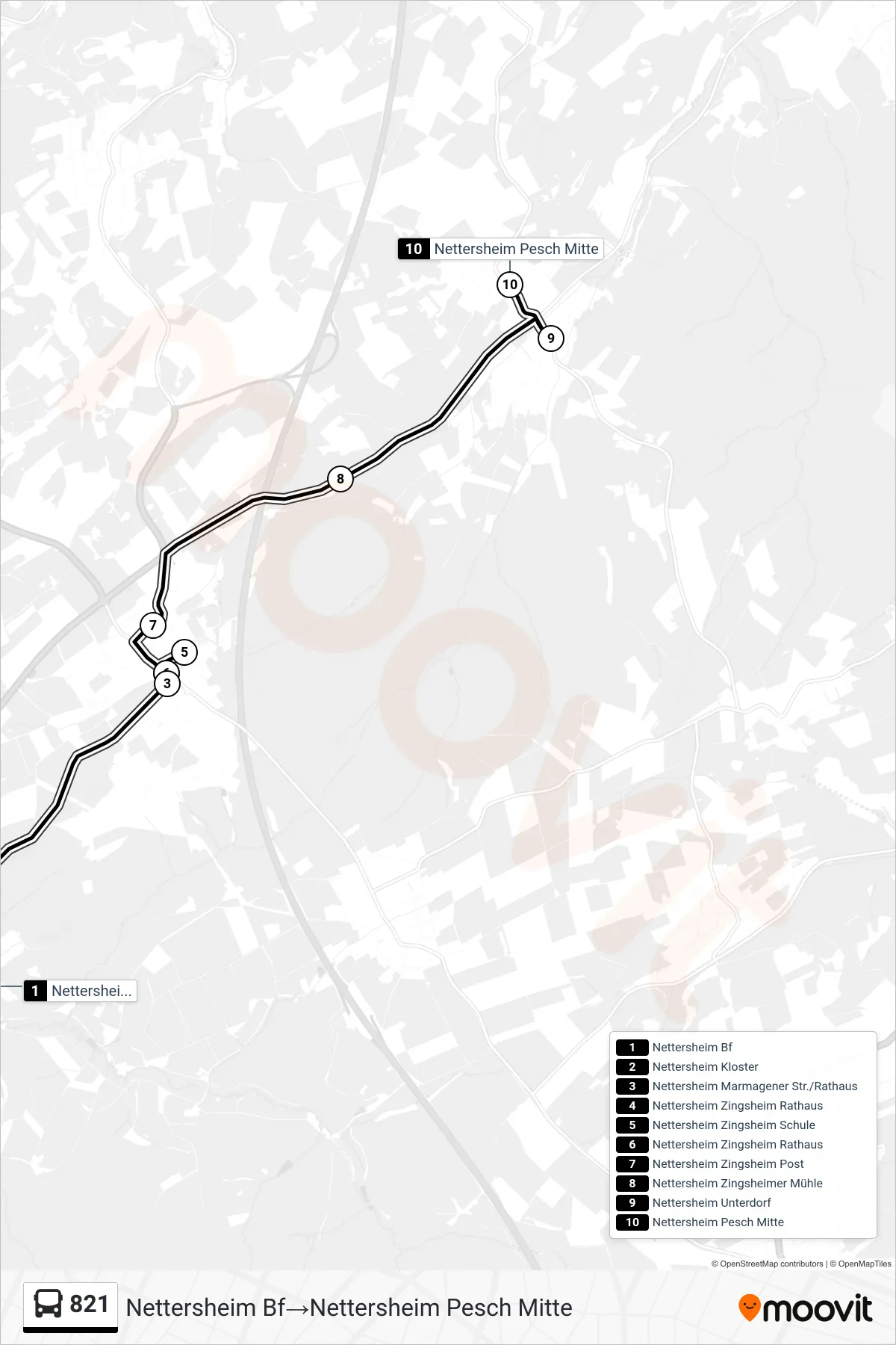821 bus Line (Nettersheim Bf→Nettersheim Pesch Mitte) route and stops on a map