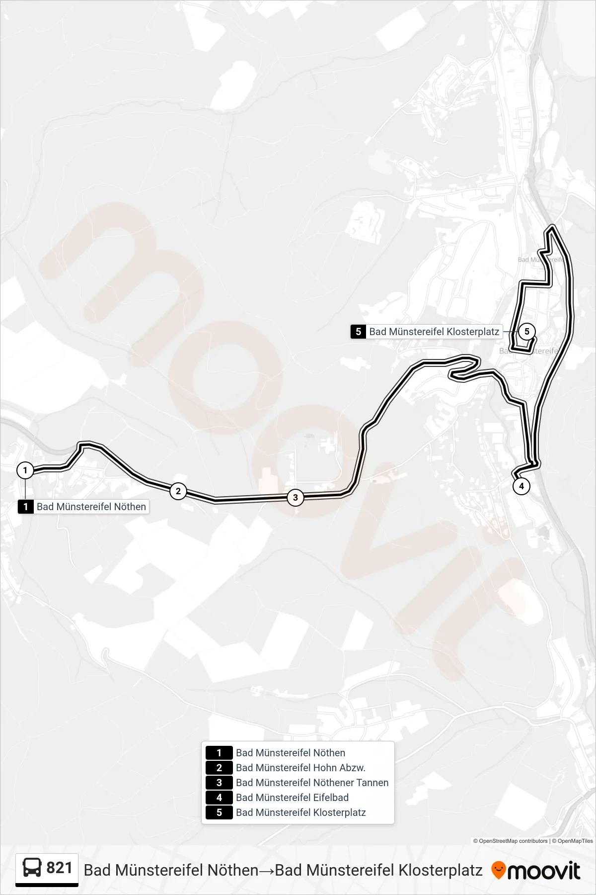 Linie 821 (Bus) Richtung Bad Münstereifel Nöthen‎→Bad Münstereifel Klosterplatz: Route und Haltestellen auf der Karte
