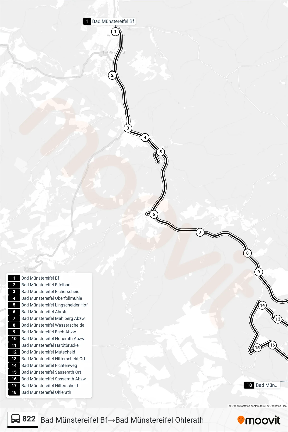 Linie 822 (Bus) Richtung Bad Münstereifel Bf‎→Bad Münstereifel Ohlerath: Route und Haltestellen auf der Karte