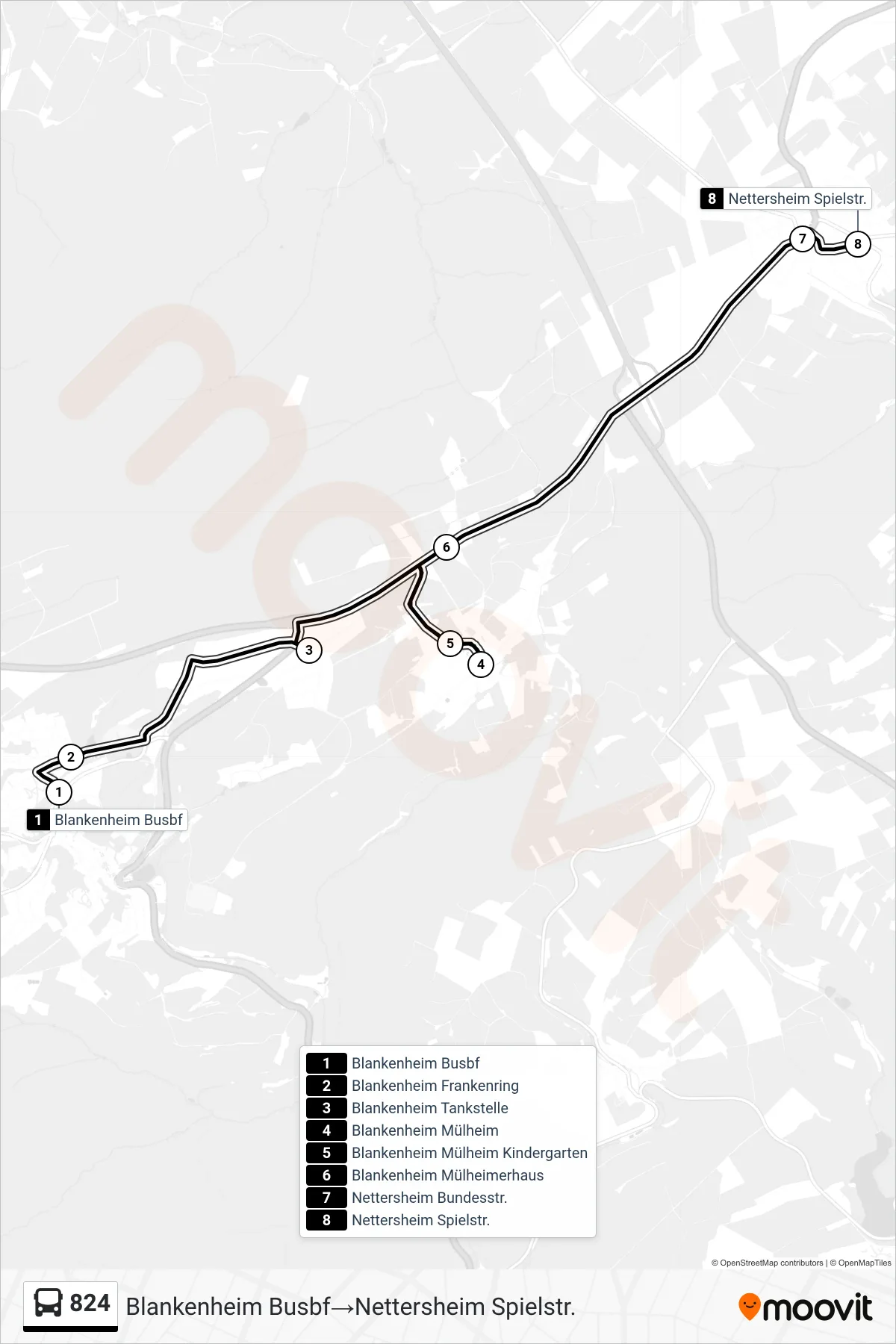 Linie 824 (Bus) Richtung Blankenheim Busbf‎→Nettersheim Spielstr.: Route und Haltestellen auf der Karte