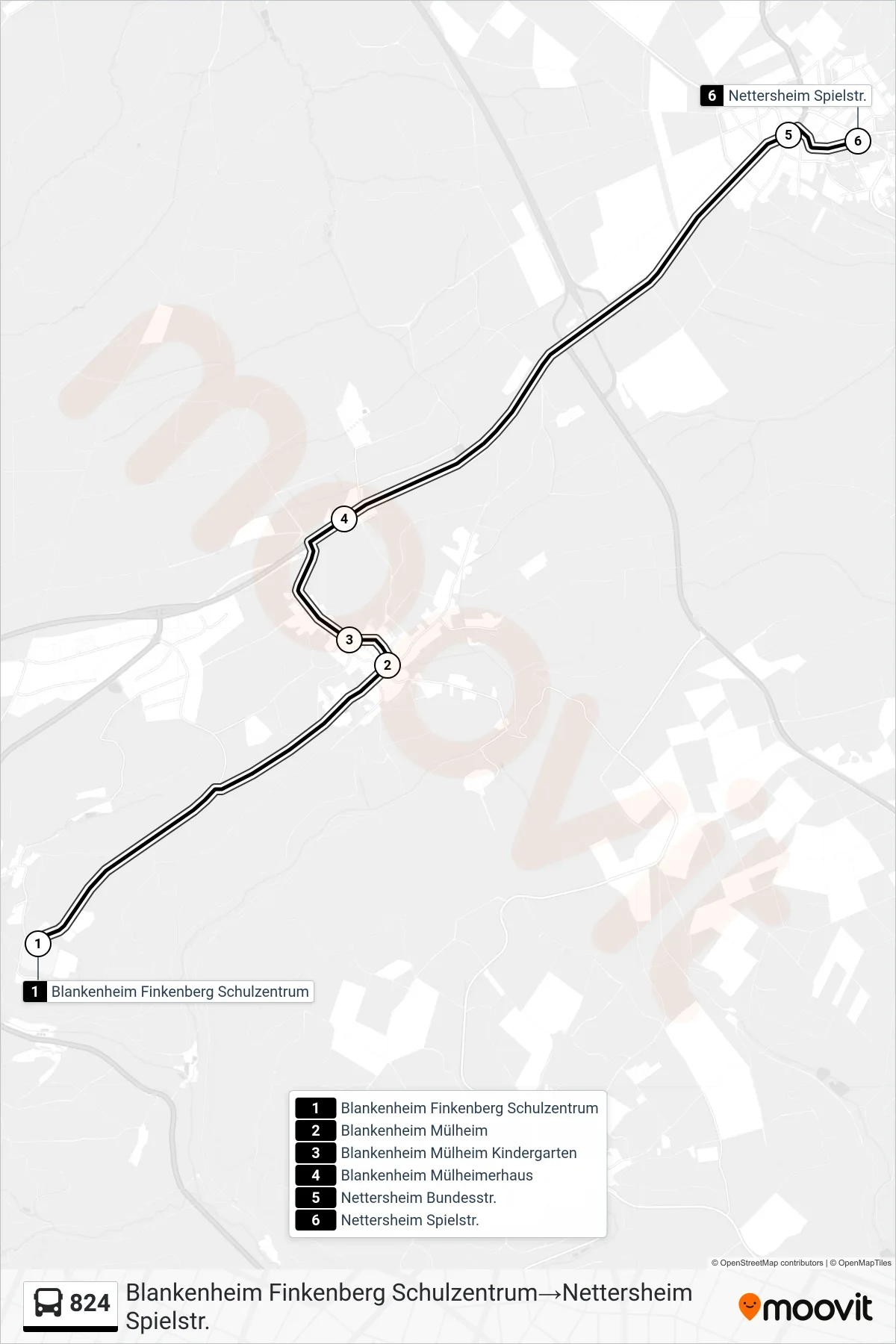 824 bus Line (Blankenheim Finkenberg Schulzentrum‎→Nettersheim Spielstr.) route and stops on a map