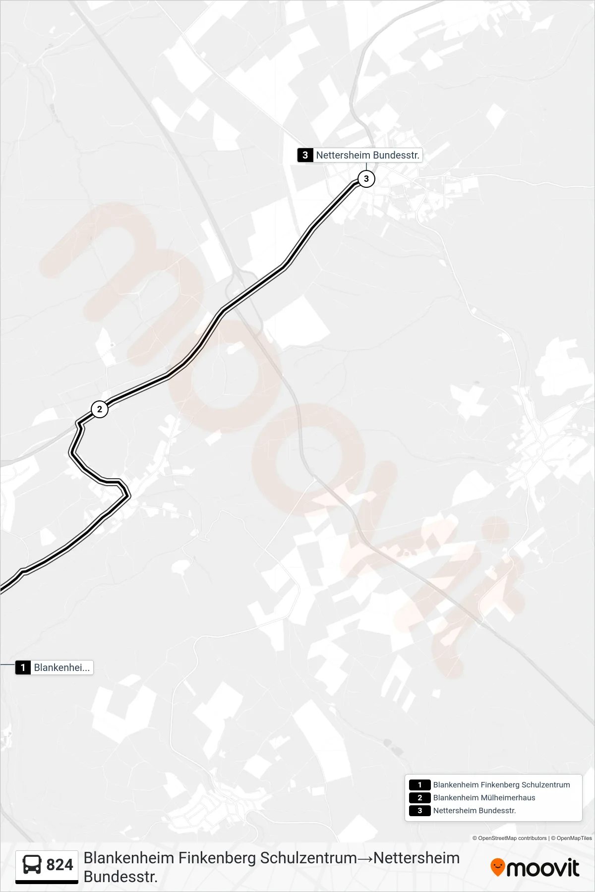 Linie 824 (Bus) Richtung Blankenheim Finkenberg Schulzentrum→Nettersheim Bundesstr.: Route und Haltestellen auf der Karte