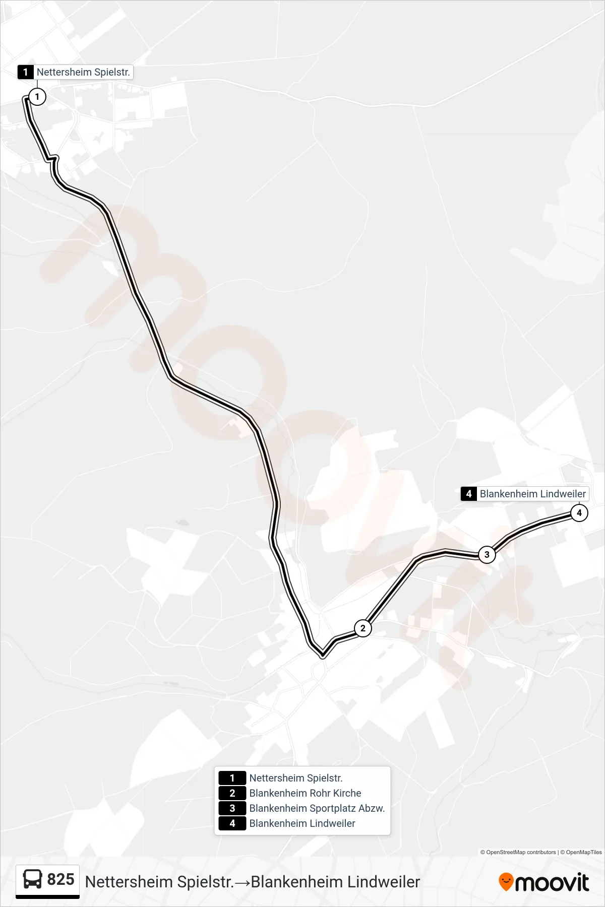 Linie 825 (Bus) Richtung Nettersheim Spielstr.→Blankenheim Lindweiler: Route und Haltestellen auf der Karte