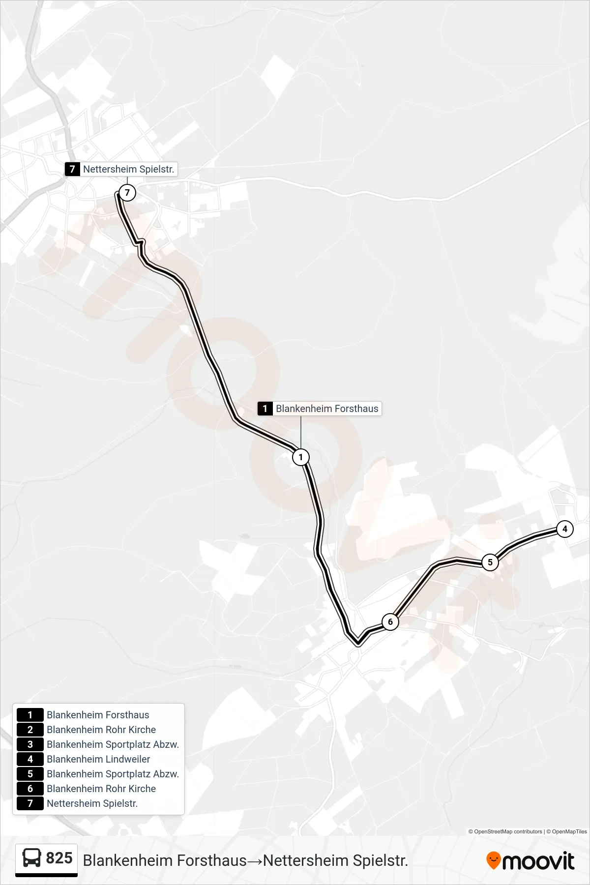 Linie 825 (Bus) Richtung Blankenheim Forsthaus→Nettersheim Spielstr.: Route und Haltestellen auf der Karte