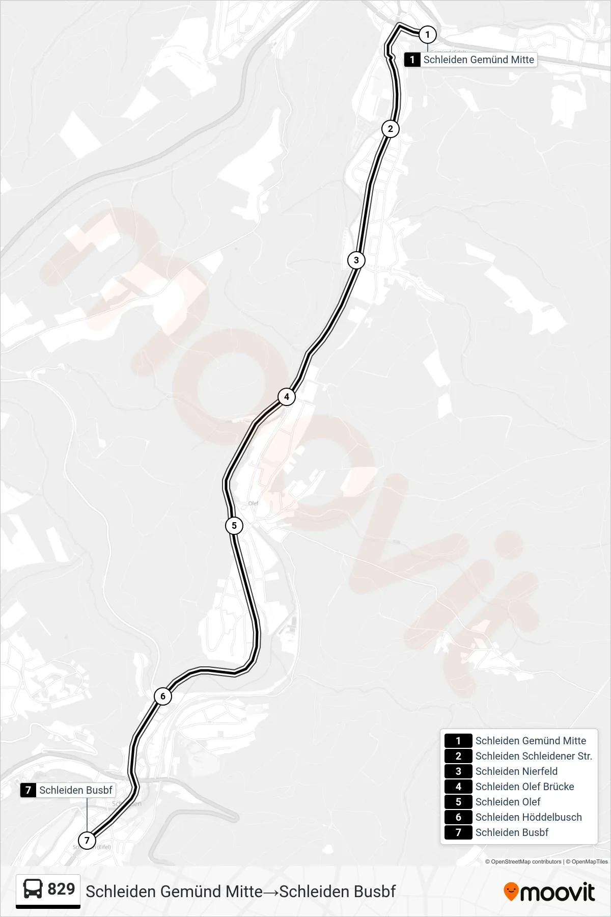 Linie 829 (Bus) Richtung Schleiden Gemünd Mitte→Schleiden Busbf: Route und Haltestellen auf der Karte