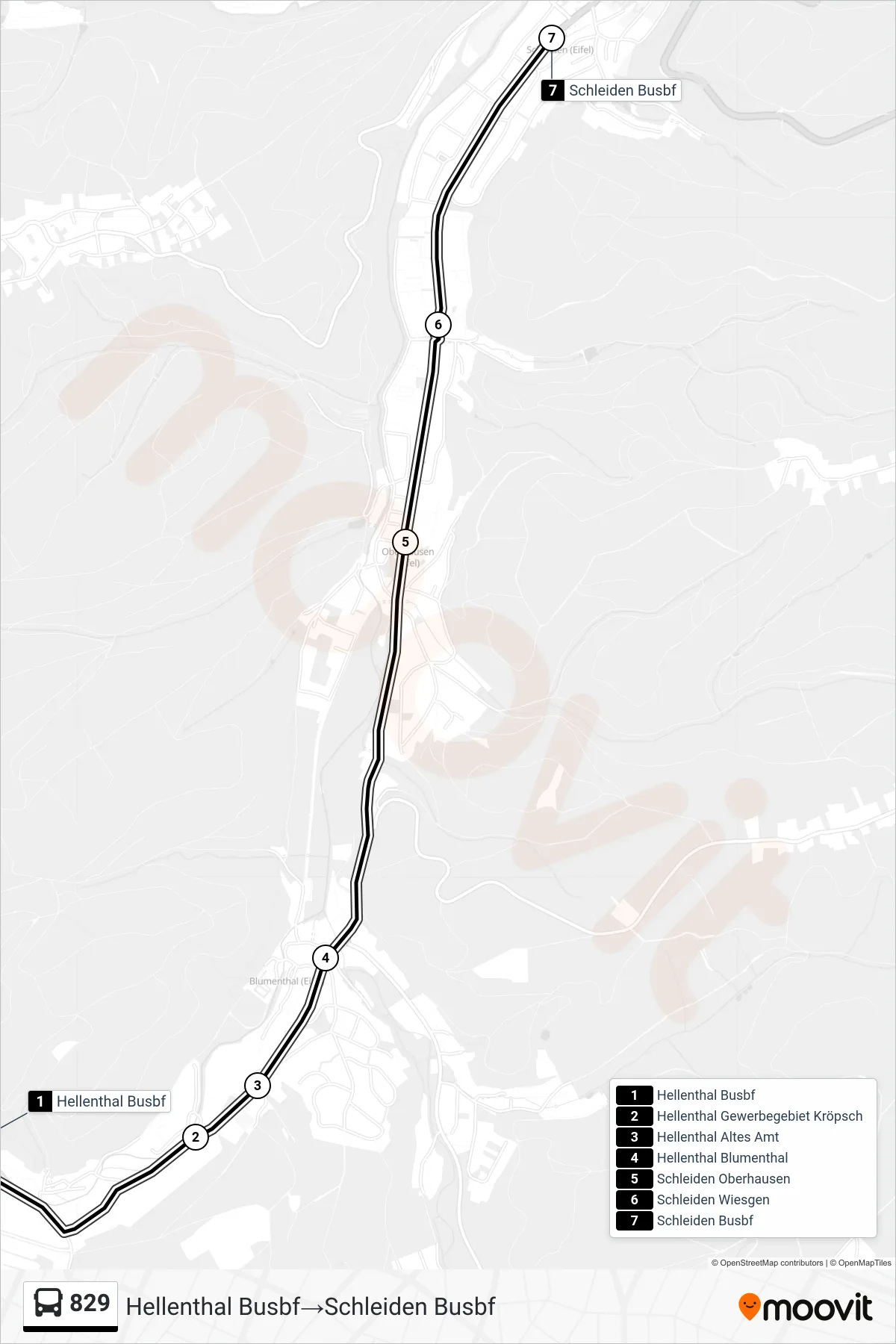 Linie 829 (Bus) Richtung Hellenthal Busbf→Schleiden Busbf: Route und Haltestellen auf der Karte