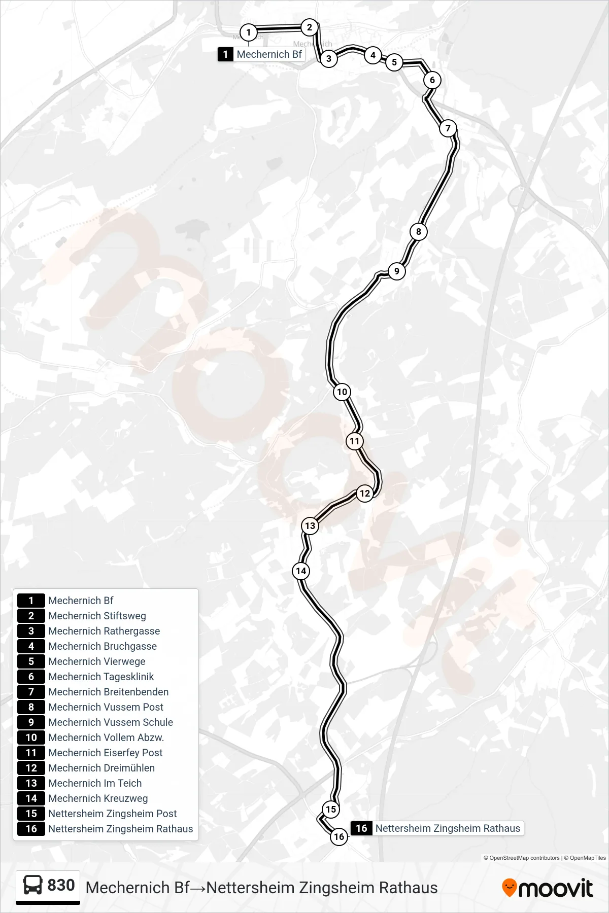 Linie 830 (Bus) Richtung Mechernich Bf→Nettersheim Zingsheim Rathaus: Route und Haltestellen auf der Karte