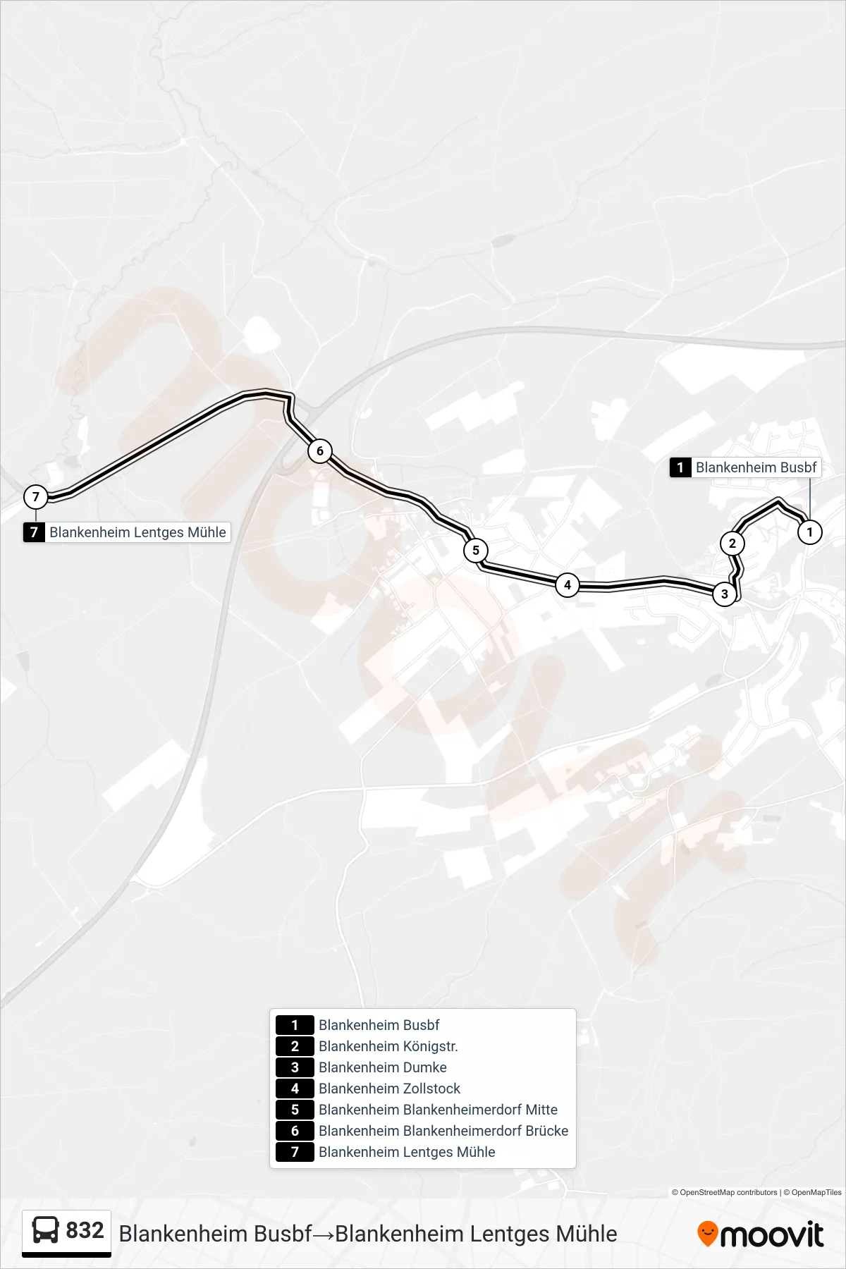 Linie 832 (Bus) Richtung Blankenheim Busbf→Blankenheim Lentges Mühle: Route und Haltestellen auf der Karte
