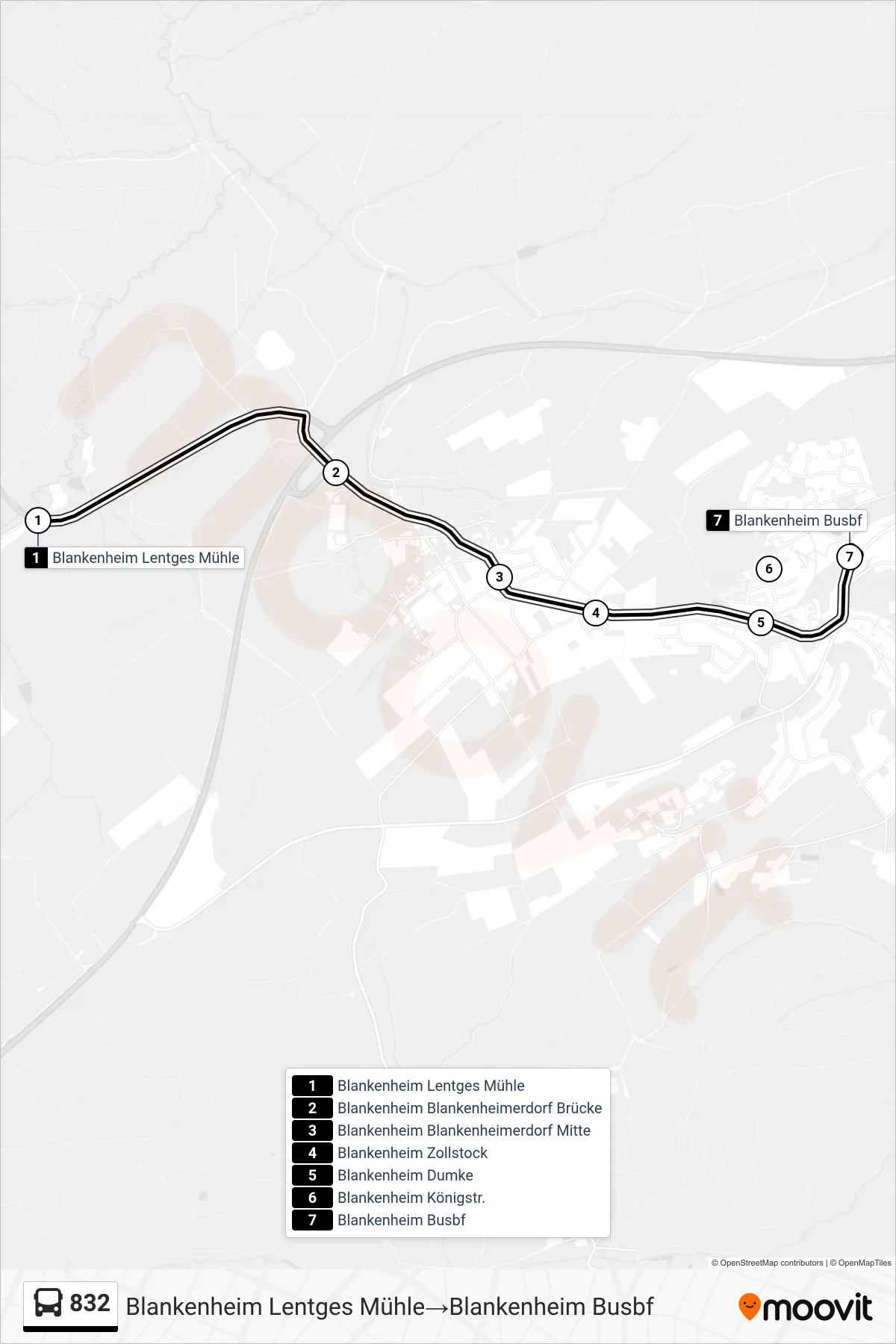 Linie 832 (Bus) Richtung Blankenheim Lentges Mühle‎→Blankenheim Busbf: Route und Haltestellen auf der Karte
