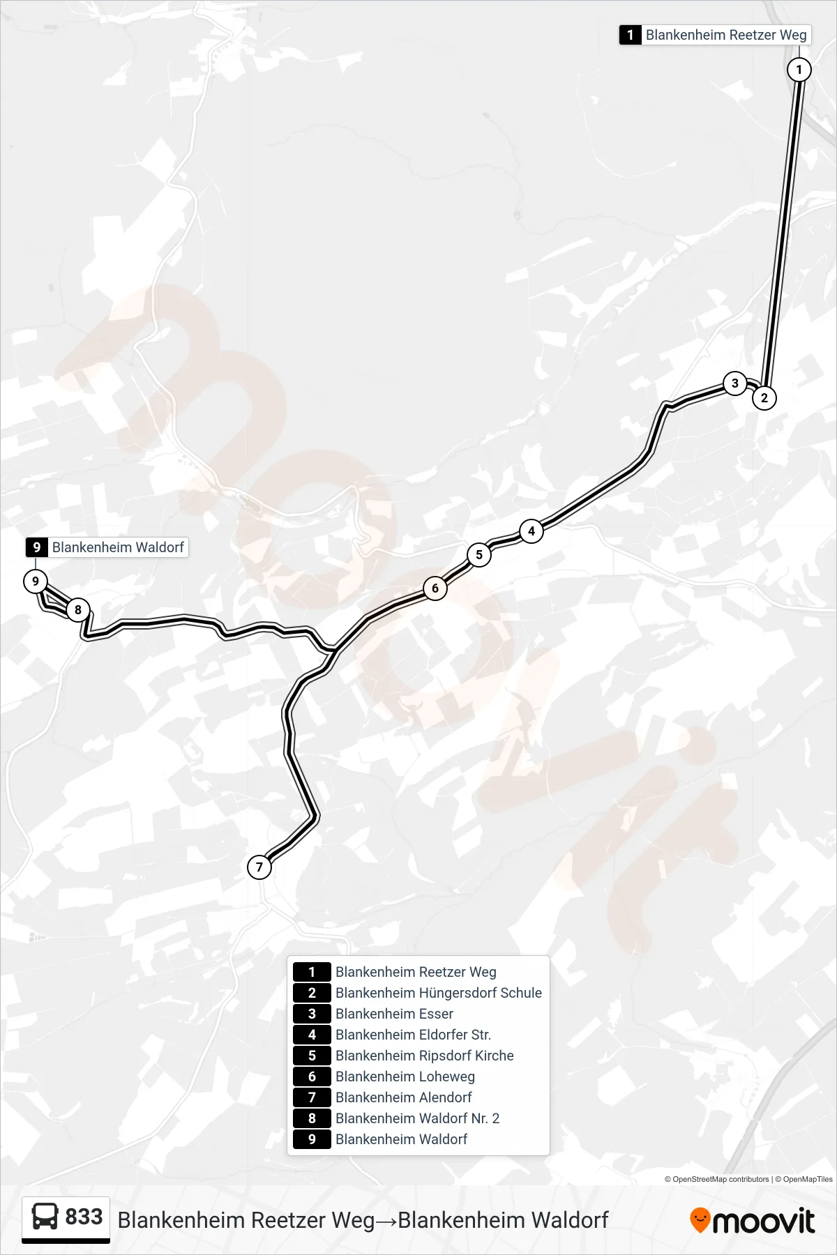 Linie 833 (Bus) Richtung Blankenheim Reetzer Weg→Blankenheim Waldorf: Route und Haltestellen auf der Karte