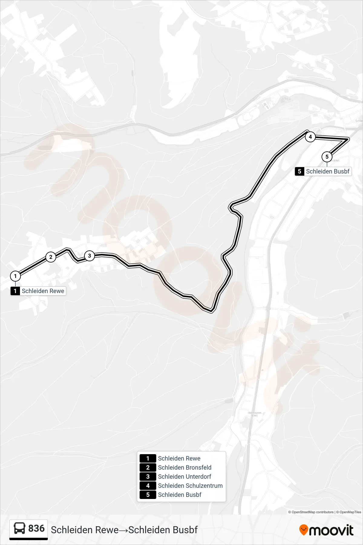 Linie 836 (Bus) Richtung Schleiden Rewe→Schleiden Busbf: Route und Haltestellen auf der Karte
