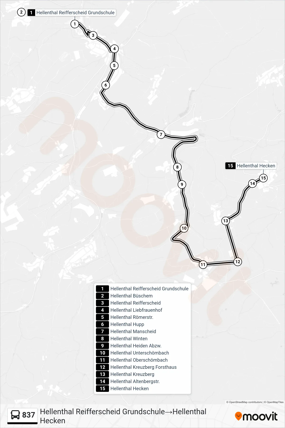 837 bus Line (Hellenthal Reifferscheid Grundschule‎→Hellenthal Hecken) route and stops on a map