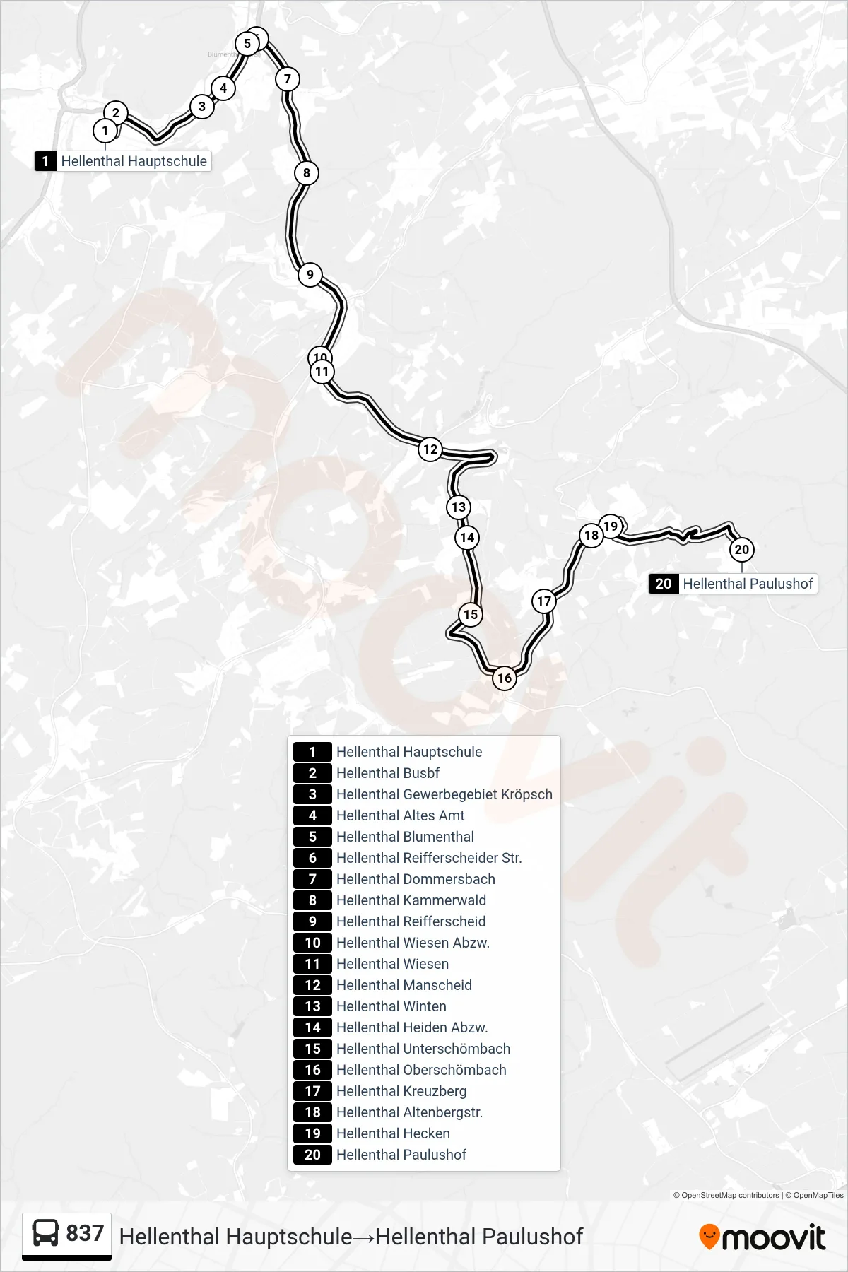Linie 837 (Bus) Richtung Hellenthal Hauptschule→Hellenthal Paulushof: Route und Haltestellen auf der Karte