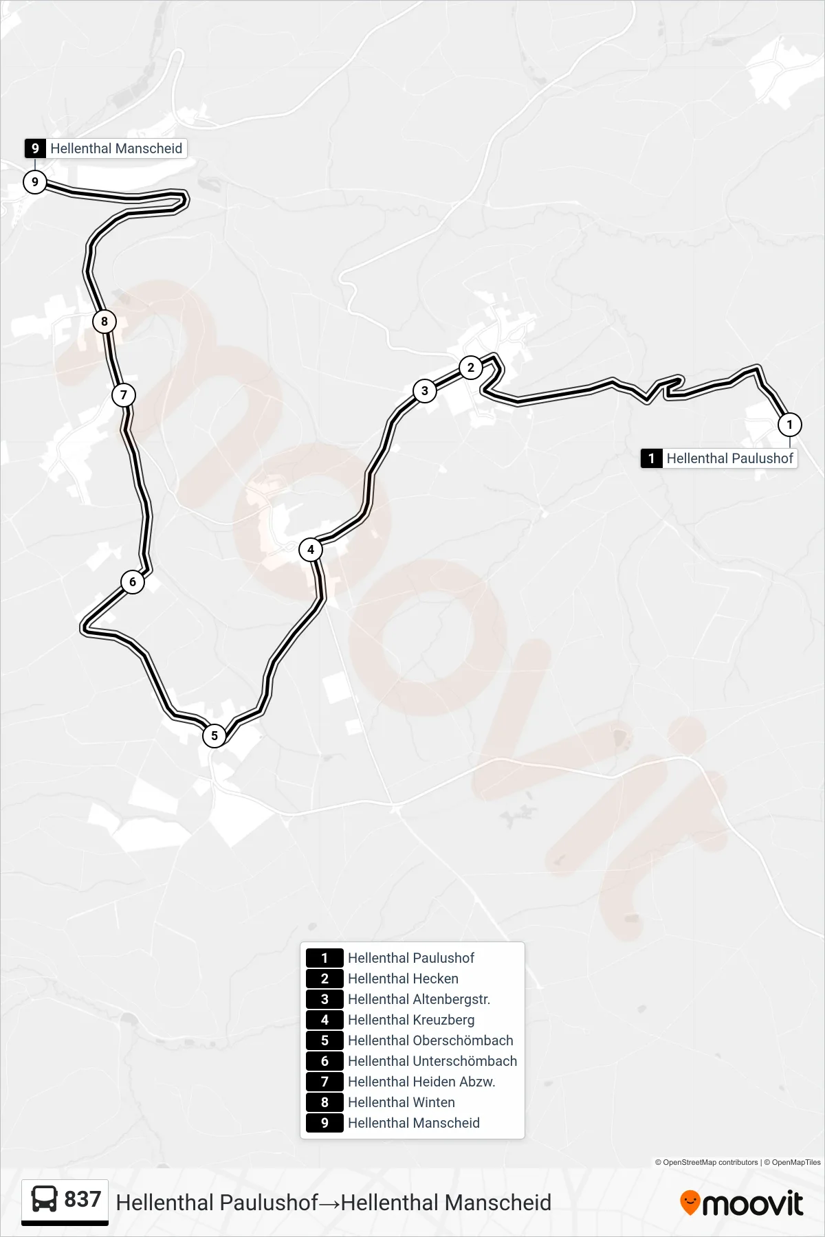 Linie 837 (Bus) Richtung Hellenthal Paulushof‎→Hellenthal Manscheid: Route und Haltestellen auf der Karte