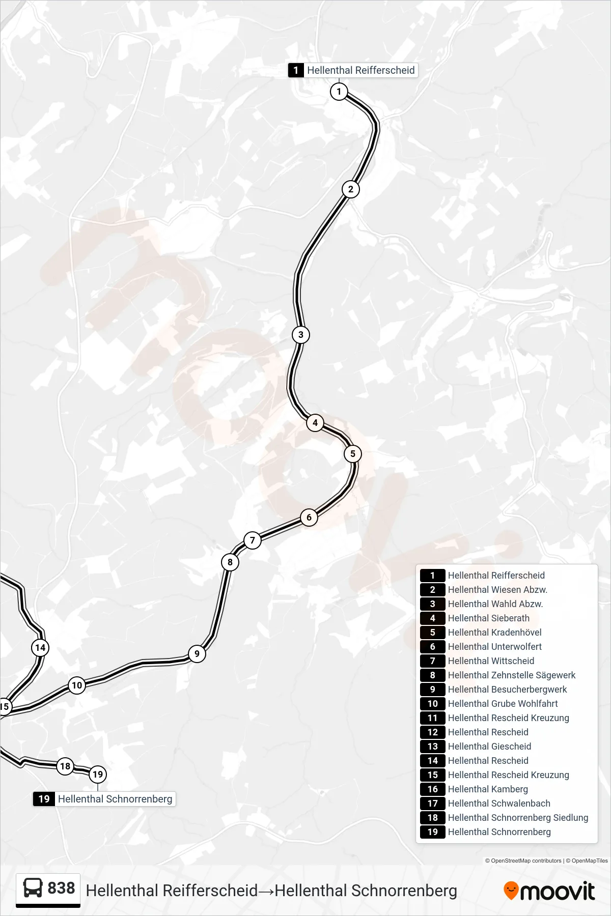 Linie 838 (Bus) Richtung Hellenthal Reifferscheid→Hellenthal Schnorrenberg: Route und Haltestellen auf der Karte
